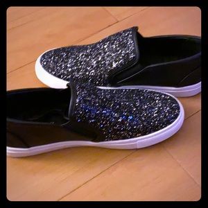 Black glitter slip on tennis shoes (Brand New)